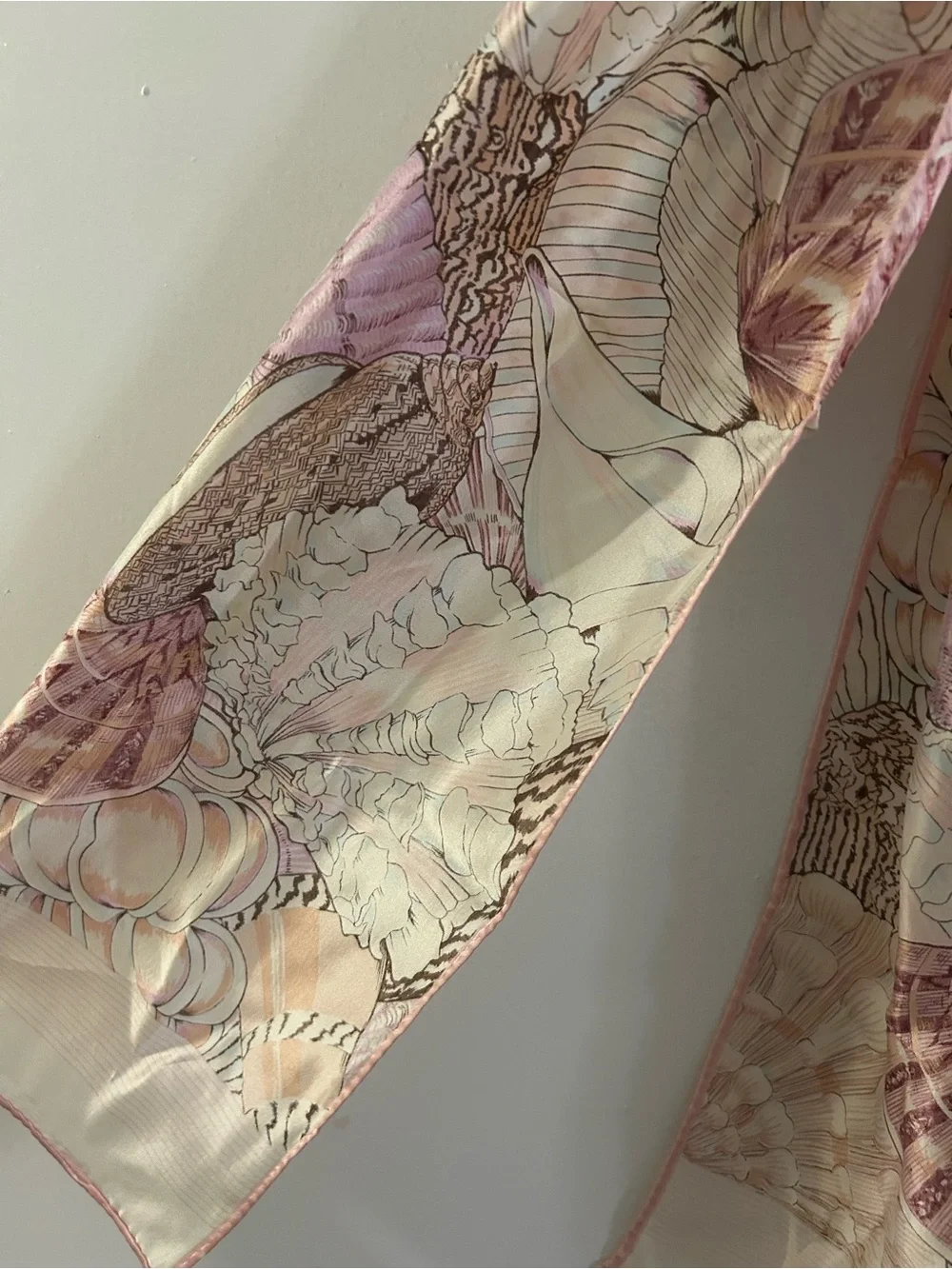 Vintage Cream and Pink Silk Seashell Scarf